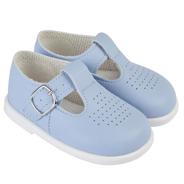 Blue Hard Sole Baby Boys First Walker Shoes with T-Bar